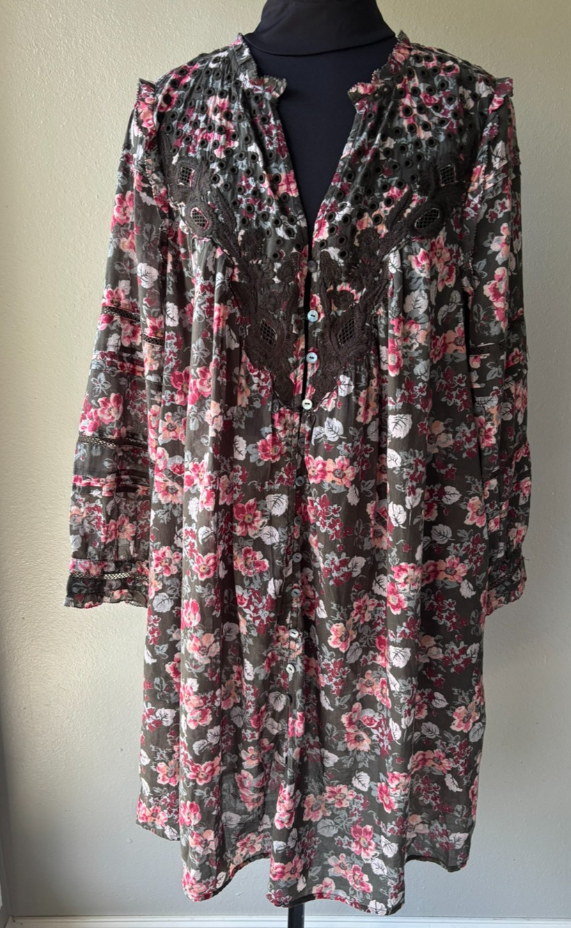 Sundance Andi Lace Floral Peasant Dress NWT Caviar Gray Pink Medium – No Slip